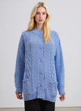 Classic Blue Cable Knit Cardigan for Women - Button-Front Long Sleeve Sweater with Pockets, Cozy & Stylish