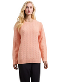 Women's Peach Cable Knit Sweater - Cozy Long Sleeve Pullover Knitwear Top
