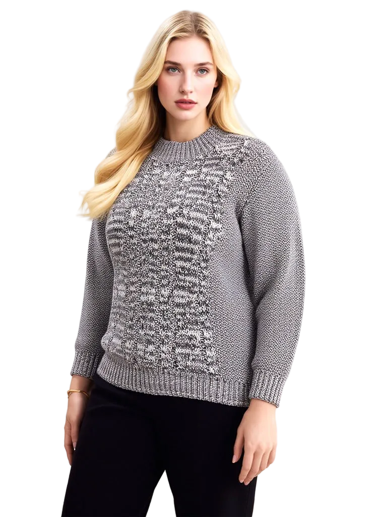 Cozy Grey Knitted Sweater for Women - Stylish Textured Knit Pullover Top