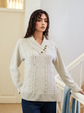 Flax Four Button Cable Knit Jumper