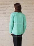 Green V-Neck Cable Knit Jumper