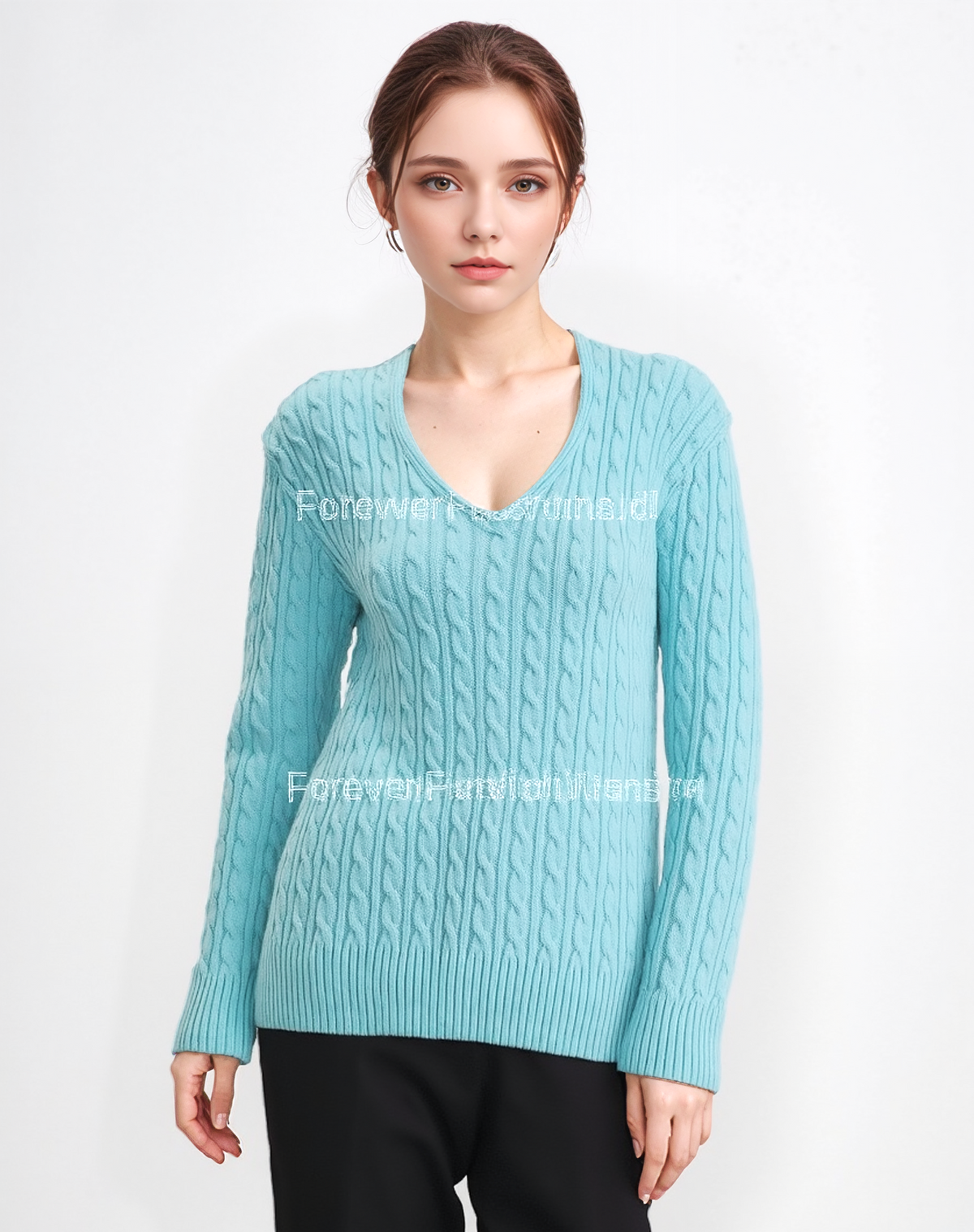 Turquoise V-Neck Cable Knit Jumper