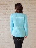 Turquoise V-Neck Cable Knit Jumper