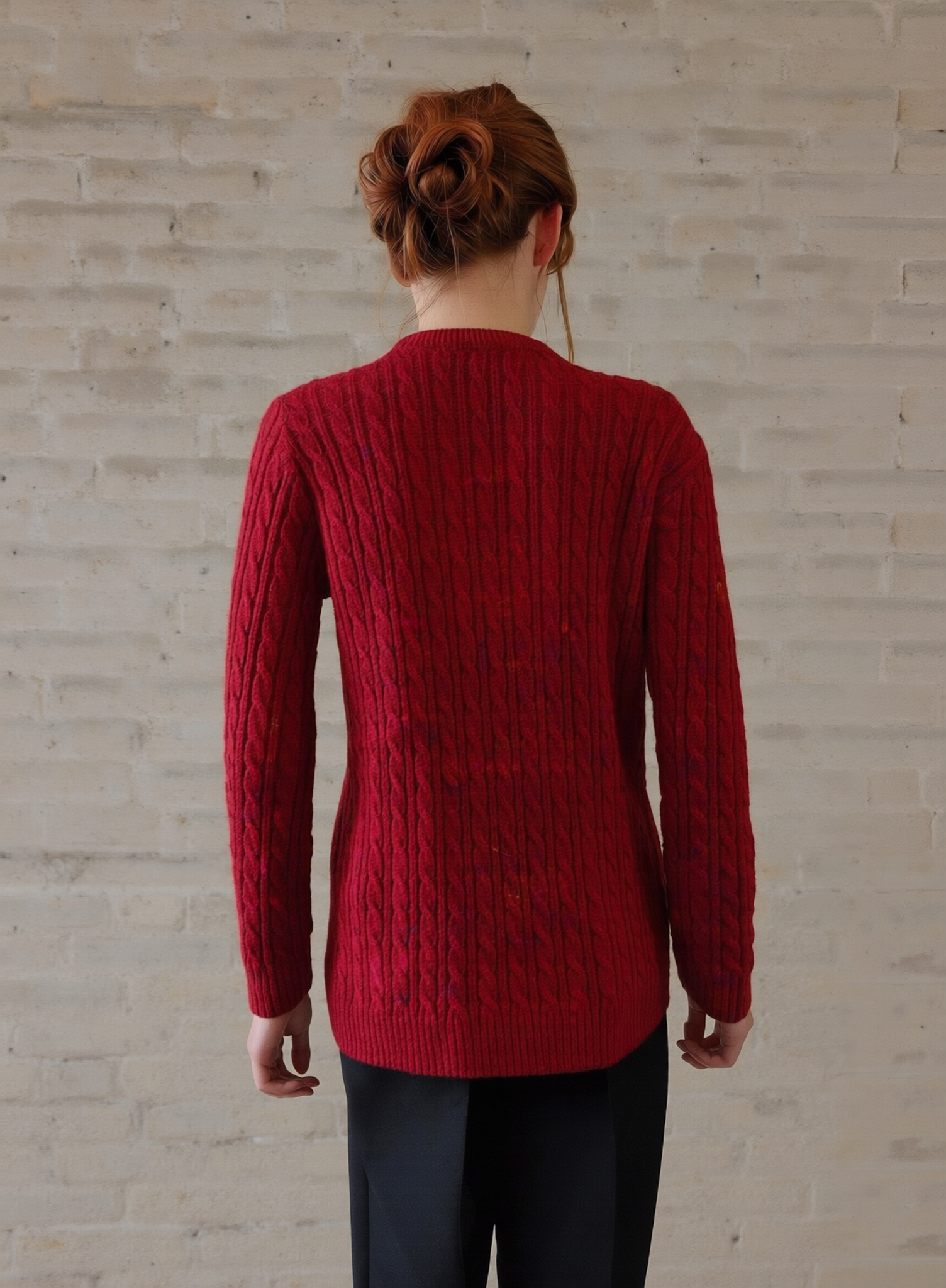 Red V-Neck Cable Knit Jumper
