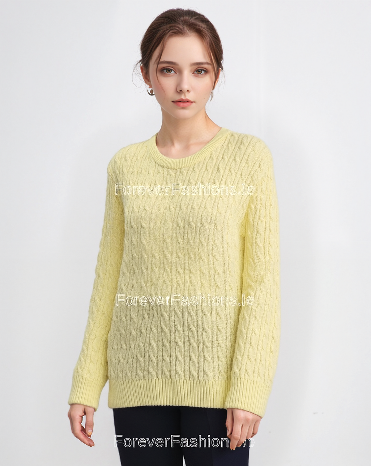 Yellow Round Neck Cable Knit Jumper