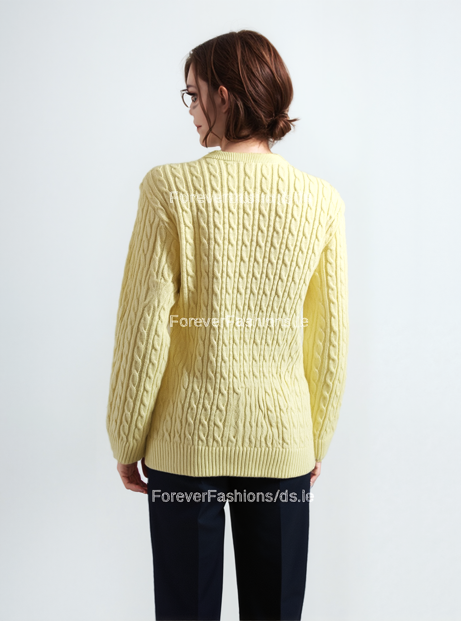 Yellow Round Neck Cable Knit Jumper