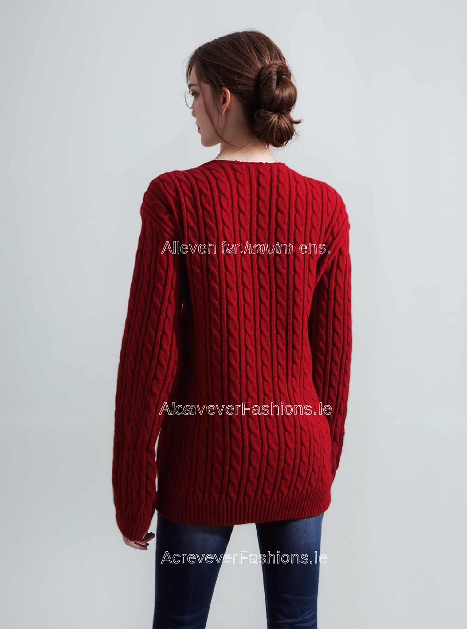 Red Round Neck Cable Knit Jumper
