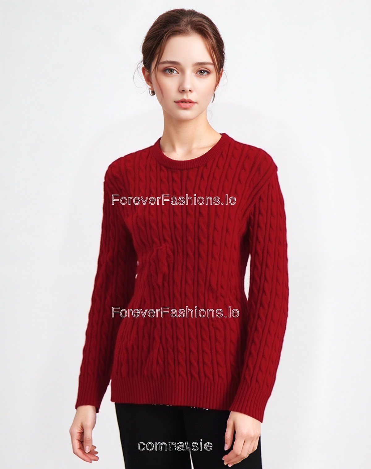 Red Round Neck Cable Knit Jumper
