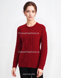 Red Round Neck Cable Knit Jumper