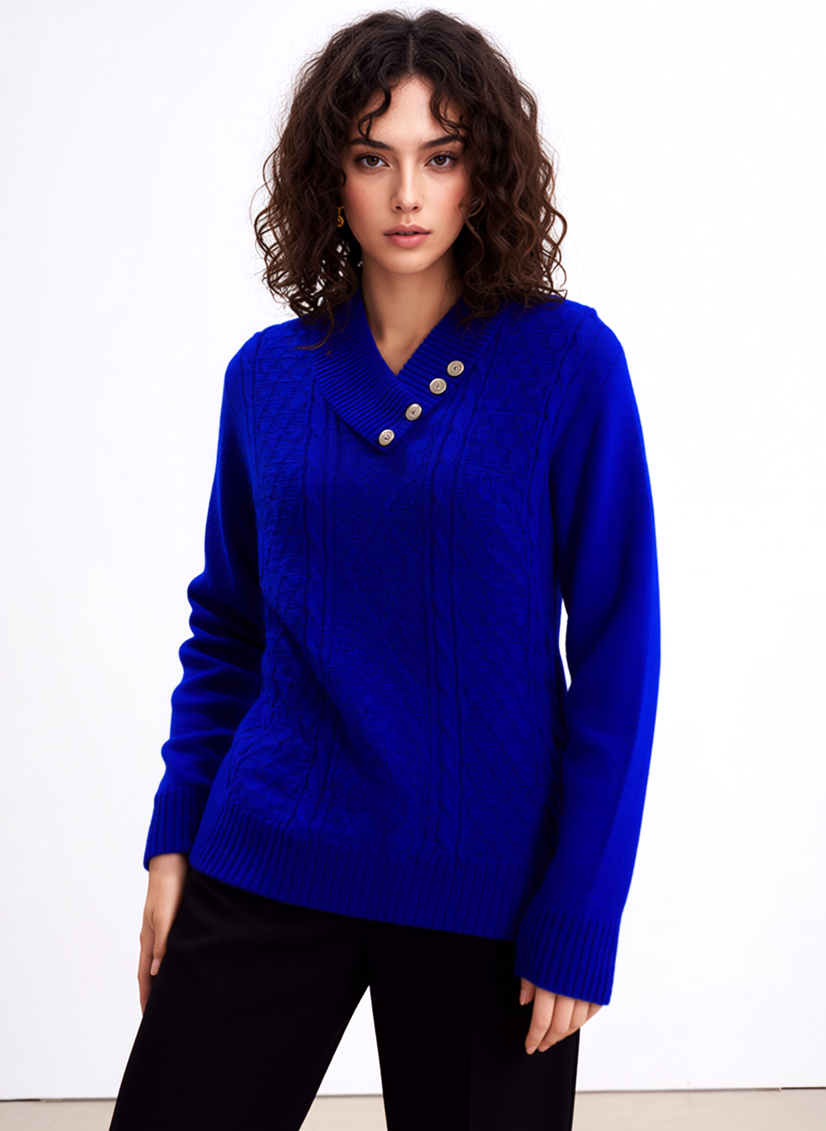 Royal Blue Four Button Cable Knit Jumper
