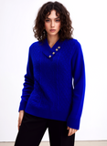 Royal Blue Four Button Cable Knit Jumper