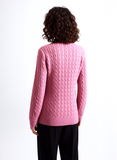 Pink Round Neck Cable Knit Jumper