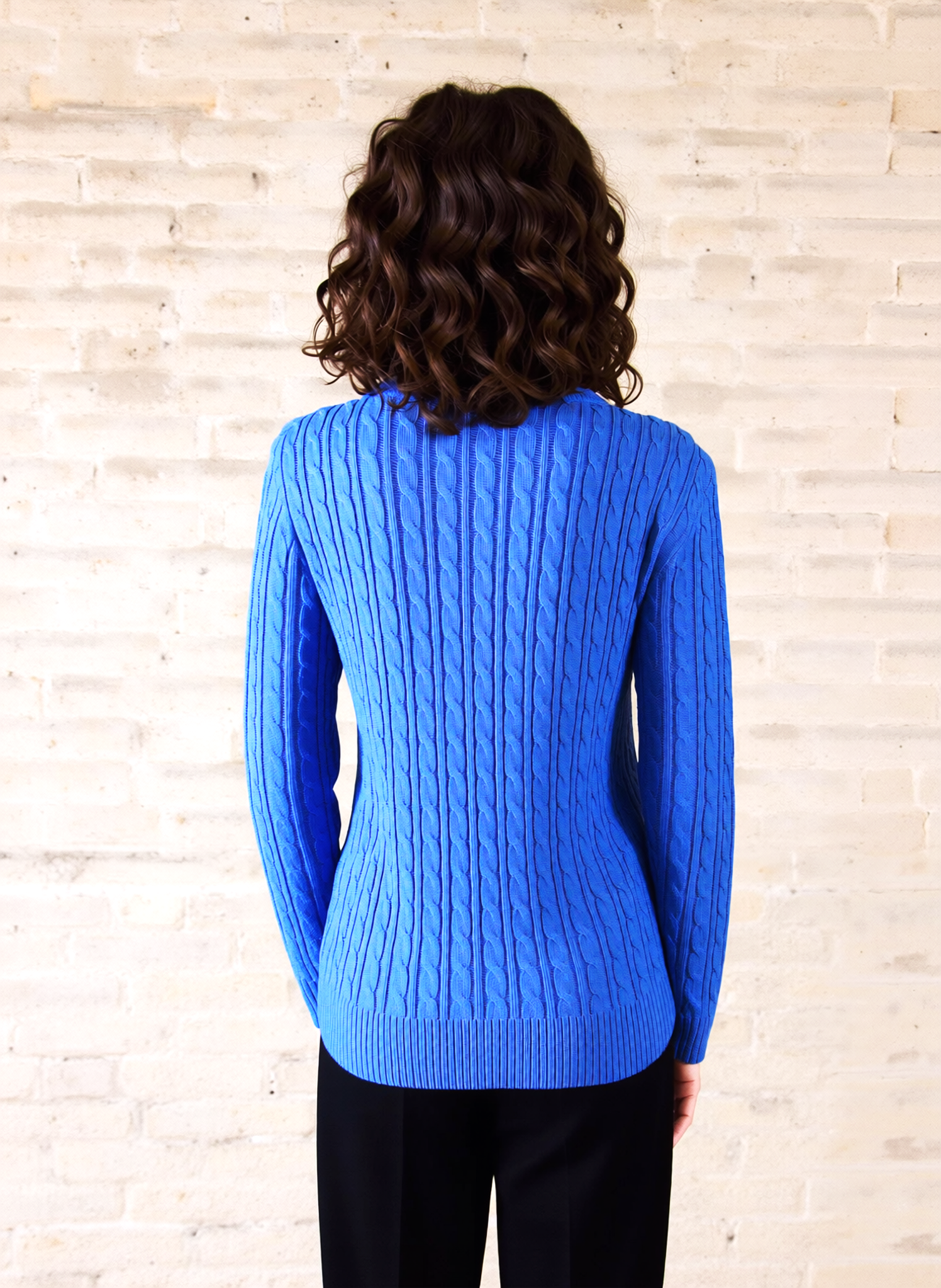 Blue Round Neck Cable Knit Jumper
