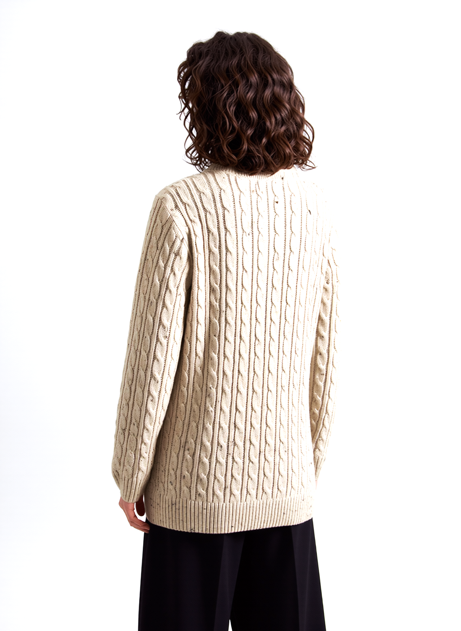 Flax Round Neck Cable Knit Jumper