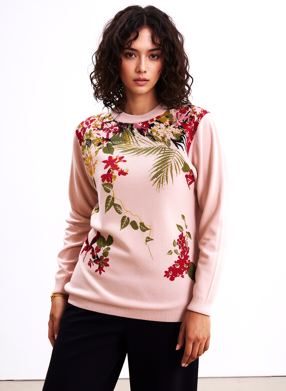 Pink Floral Design Soft Touch Jumper