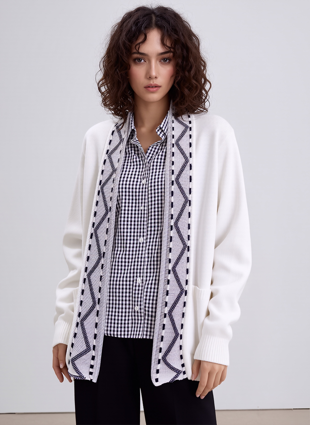 White Stitched Design Pattern Twinset Jumper