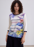 Purple Floral 3/4 Sleeves Layered Jumper