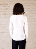 White V-Neck Cable Knit Jumper