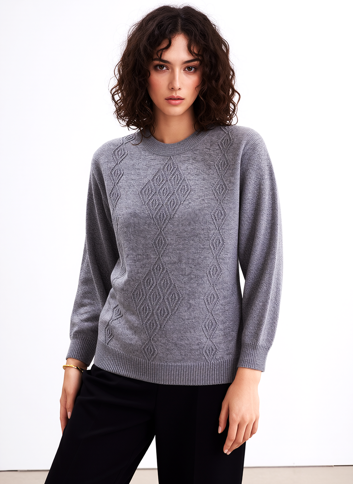 Grey Round Neck Diamond Design Jumper