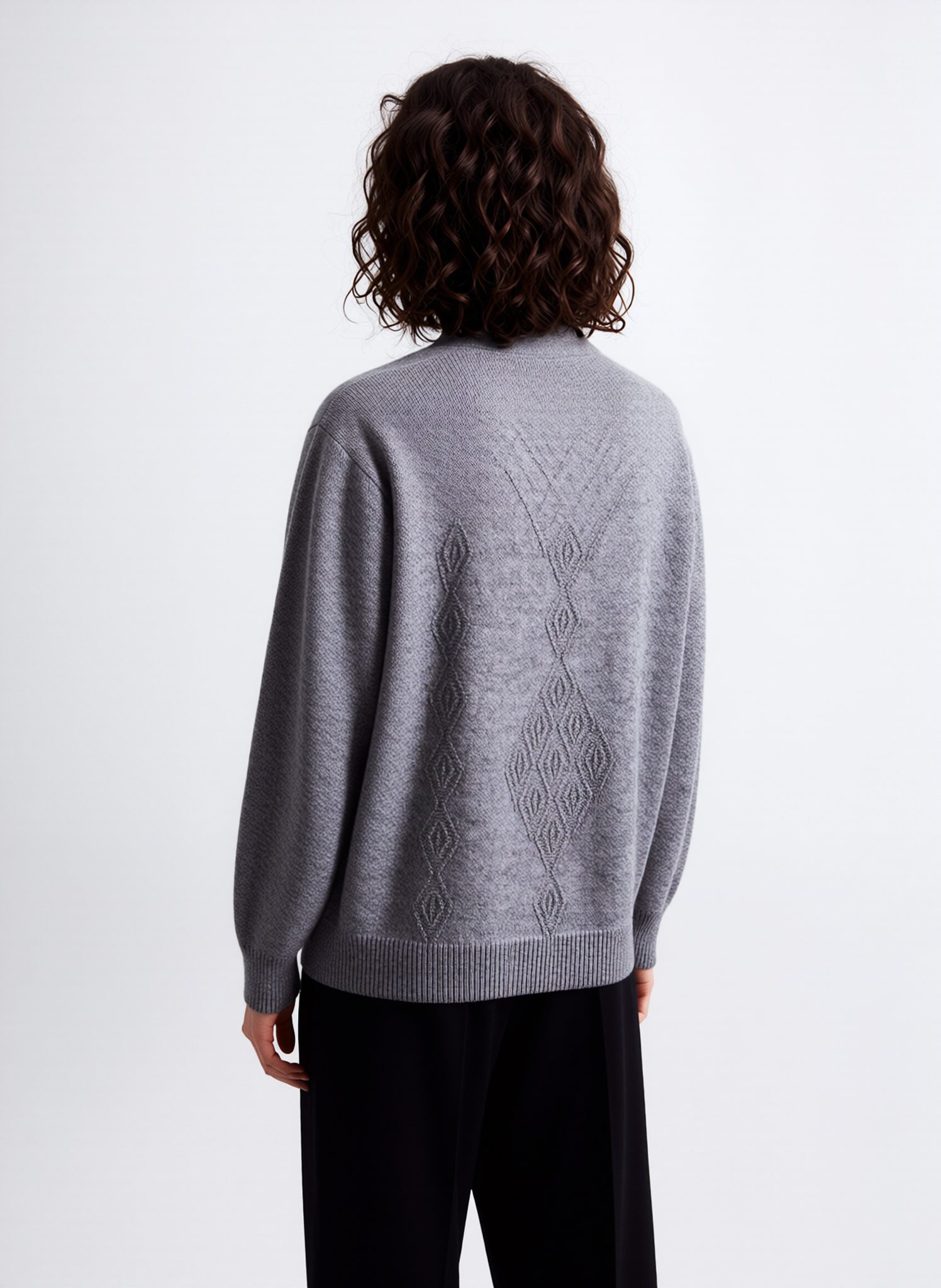 Grey Round Neck Diamond Design Jumper