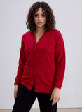 Red V-Neck Button Pocket Cardigan