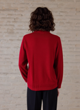 Red V-Neck Button Pocket Cardigan