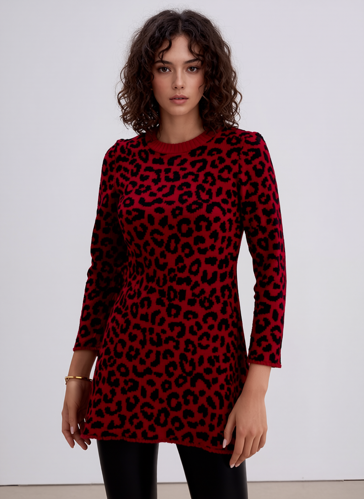 Red Leopard Pattern Swing Jumper Dress