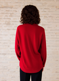 Red Round Neck Button Cardigan