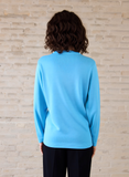 Blue Round Neck Button Pocket Cardigan