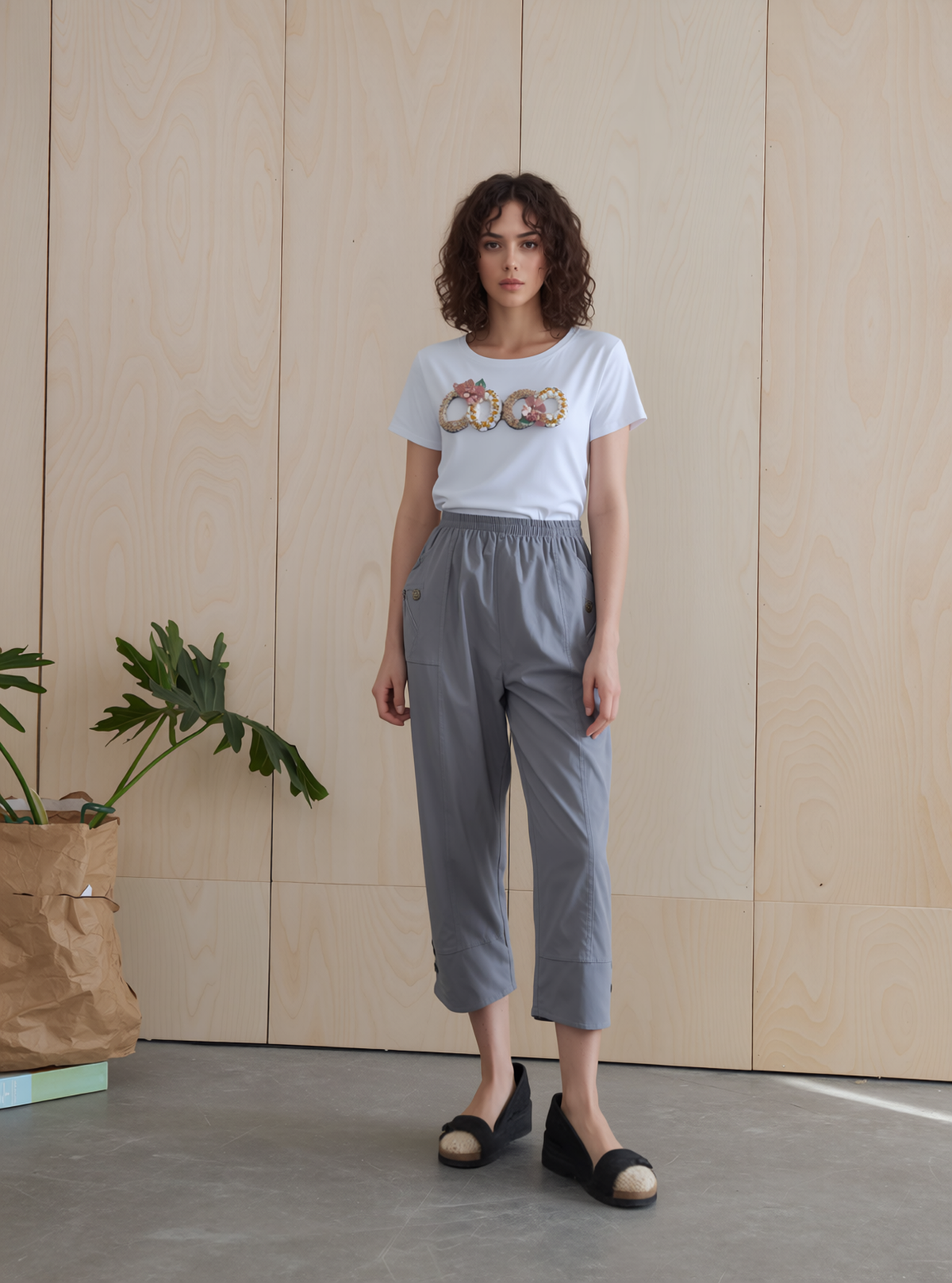 Grey Cropped Cotton Trouser