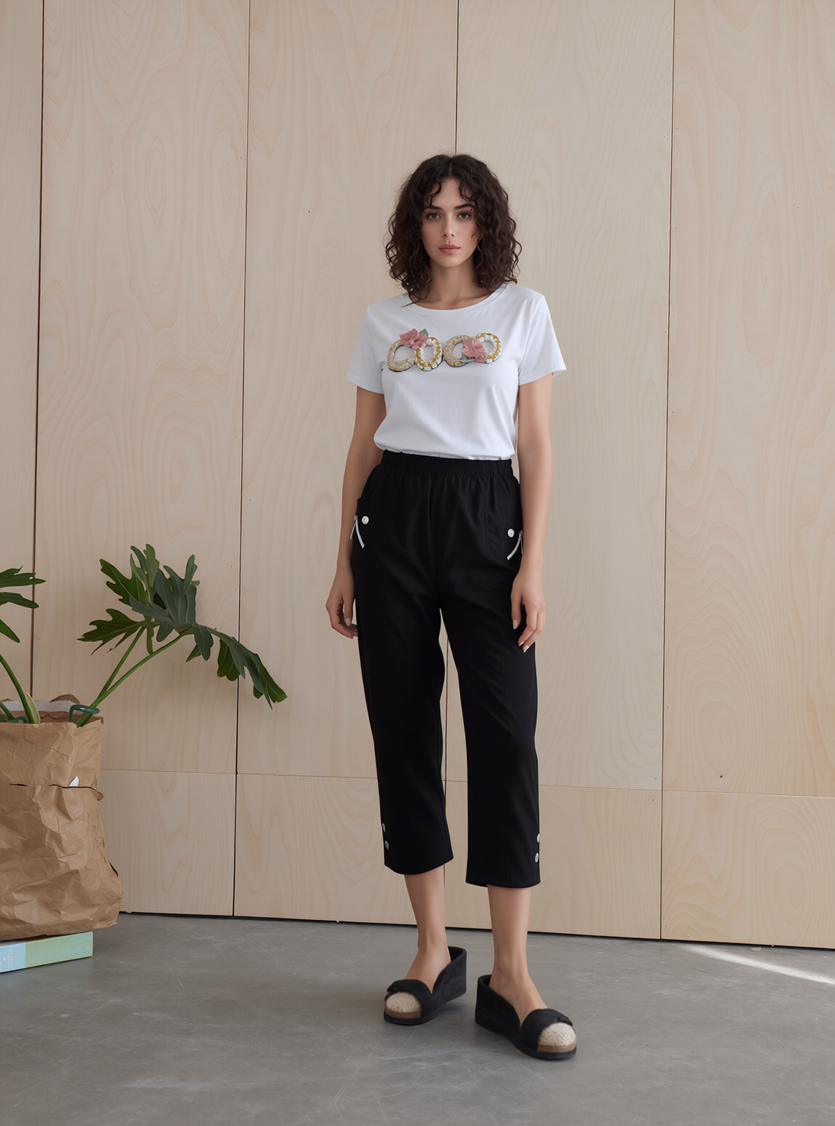 Black Cropped Cotton Trouser