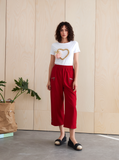 Red Cropped Cotton Trouser