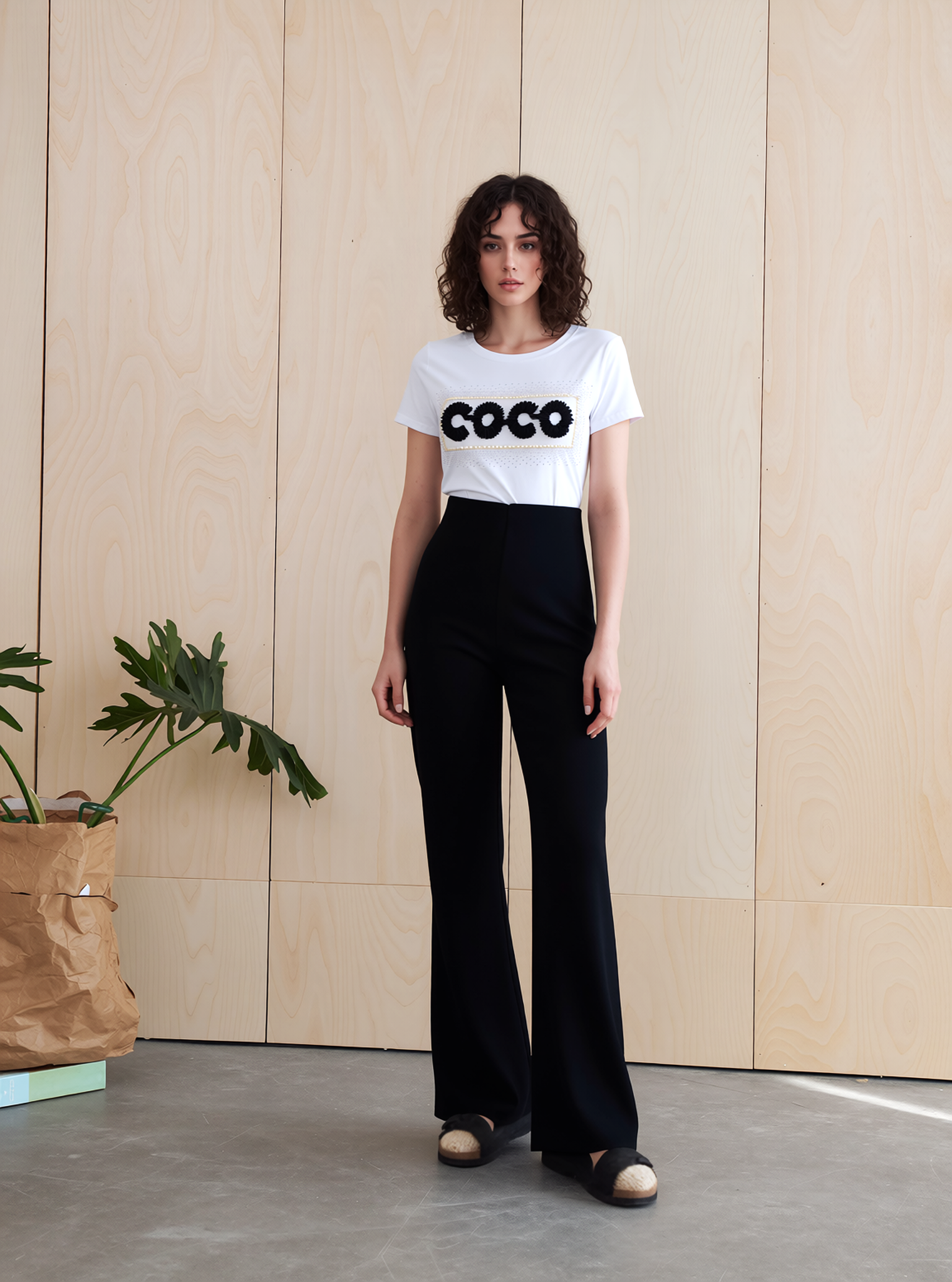 Black Ribbed Elasticated Trouser