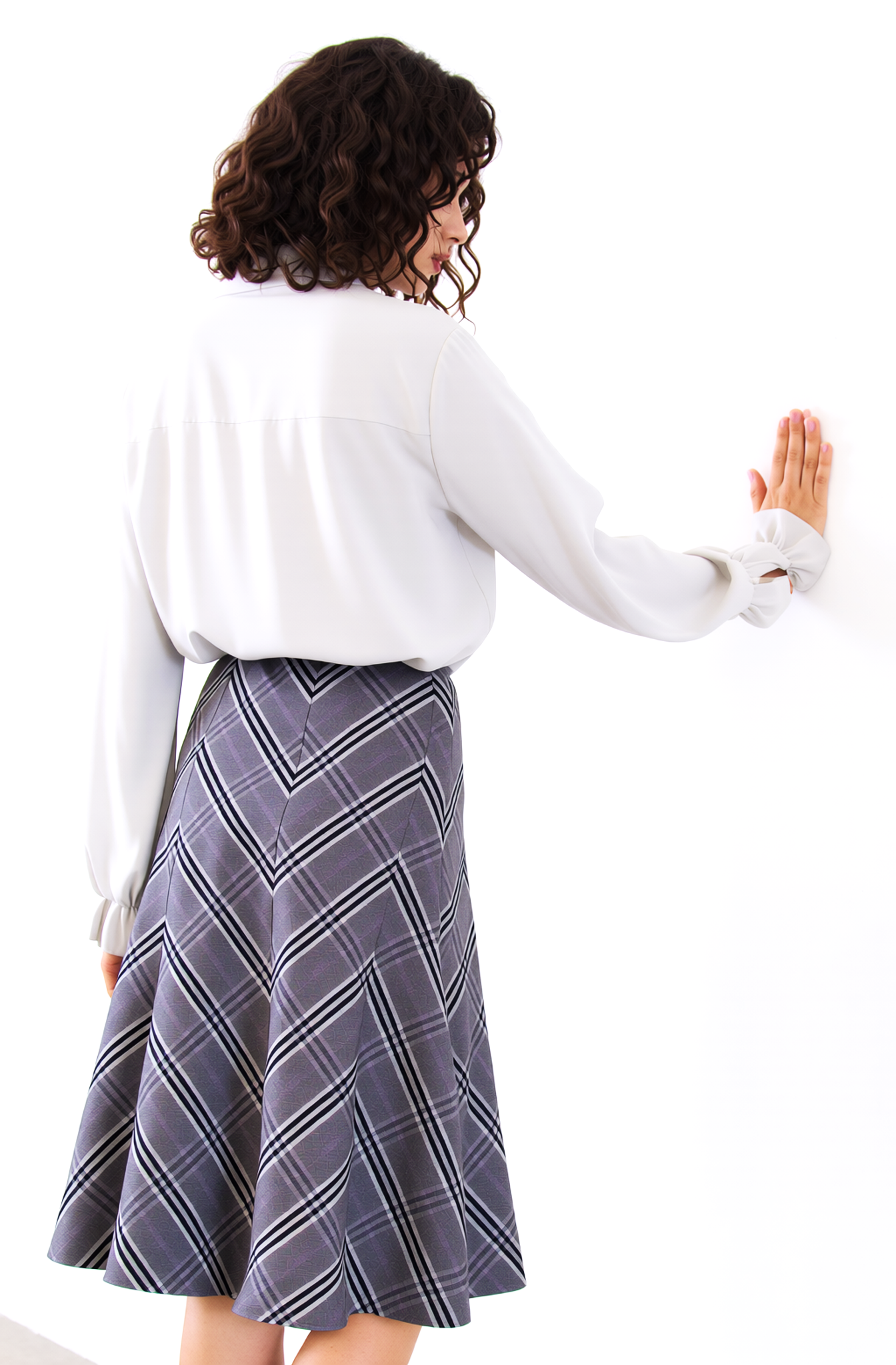 Grey Elasticated Lined A-Line Checked Skirt