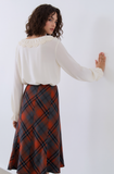 Grey & Orange Elasticated Lined A-Line Checked Tartan Skirt