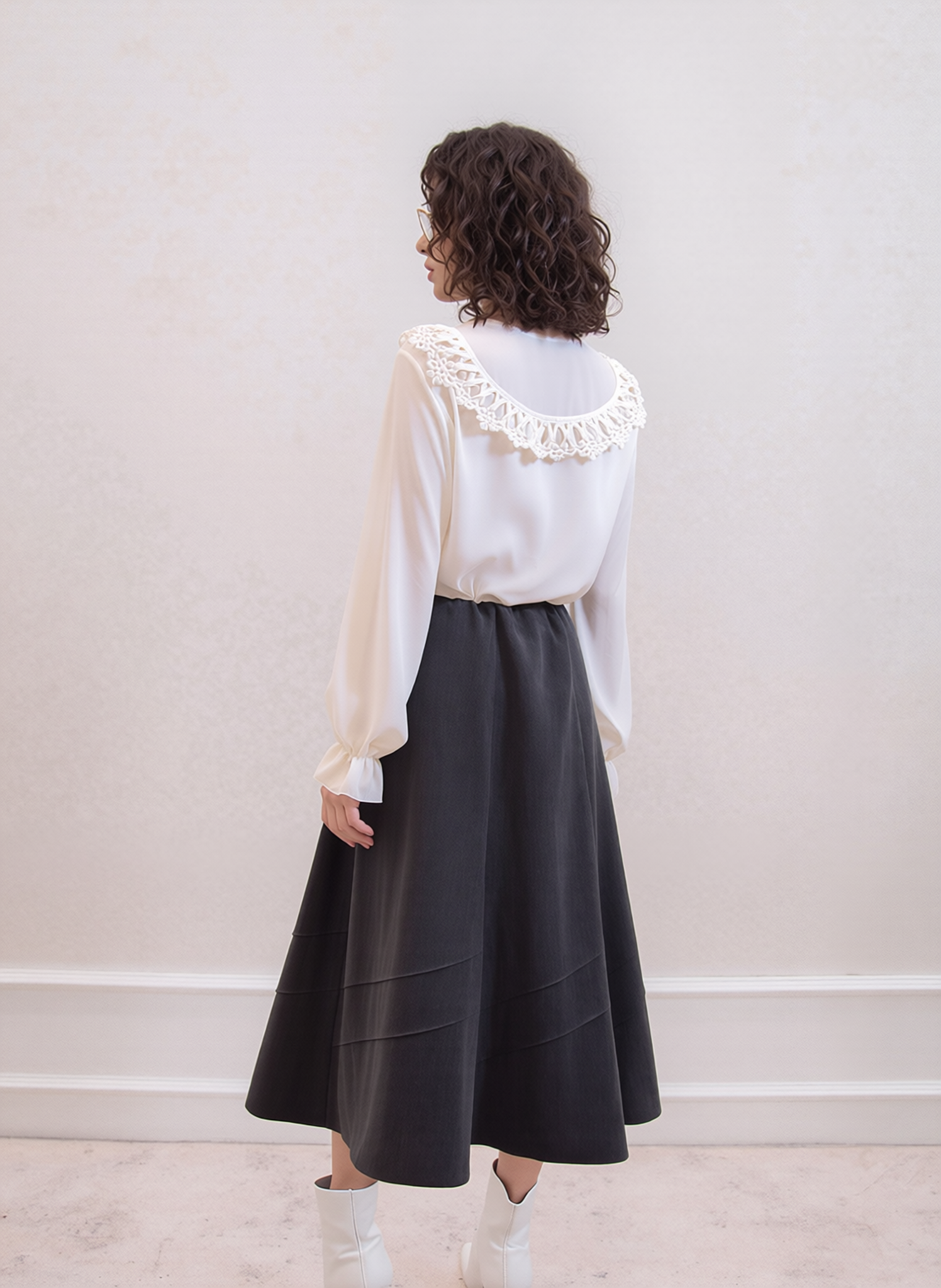 Grey Lined Elasticated A-Line Skirt