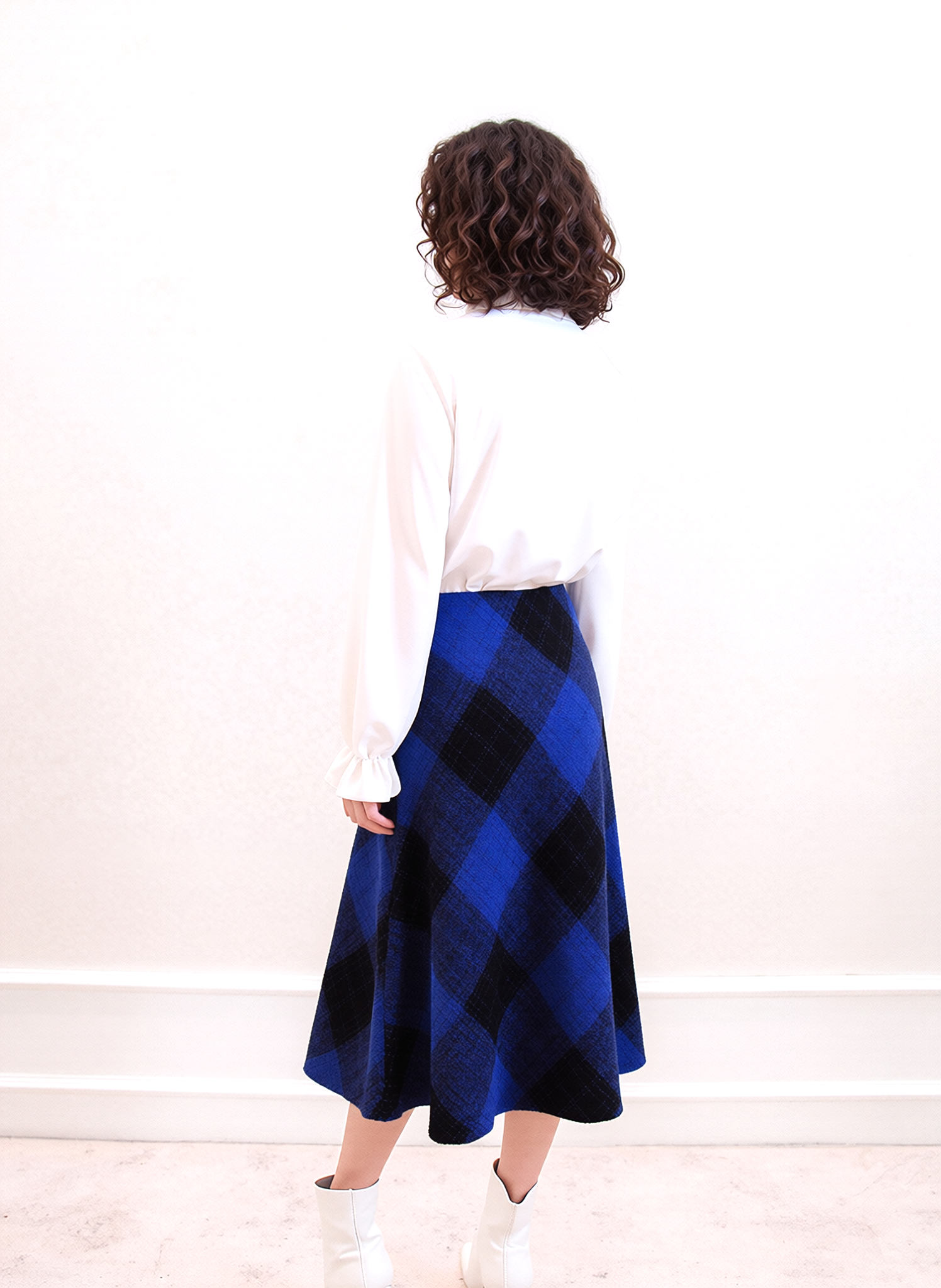 Blue Elasticated Lined A-Line Checked Tartan Warm Skirt