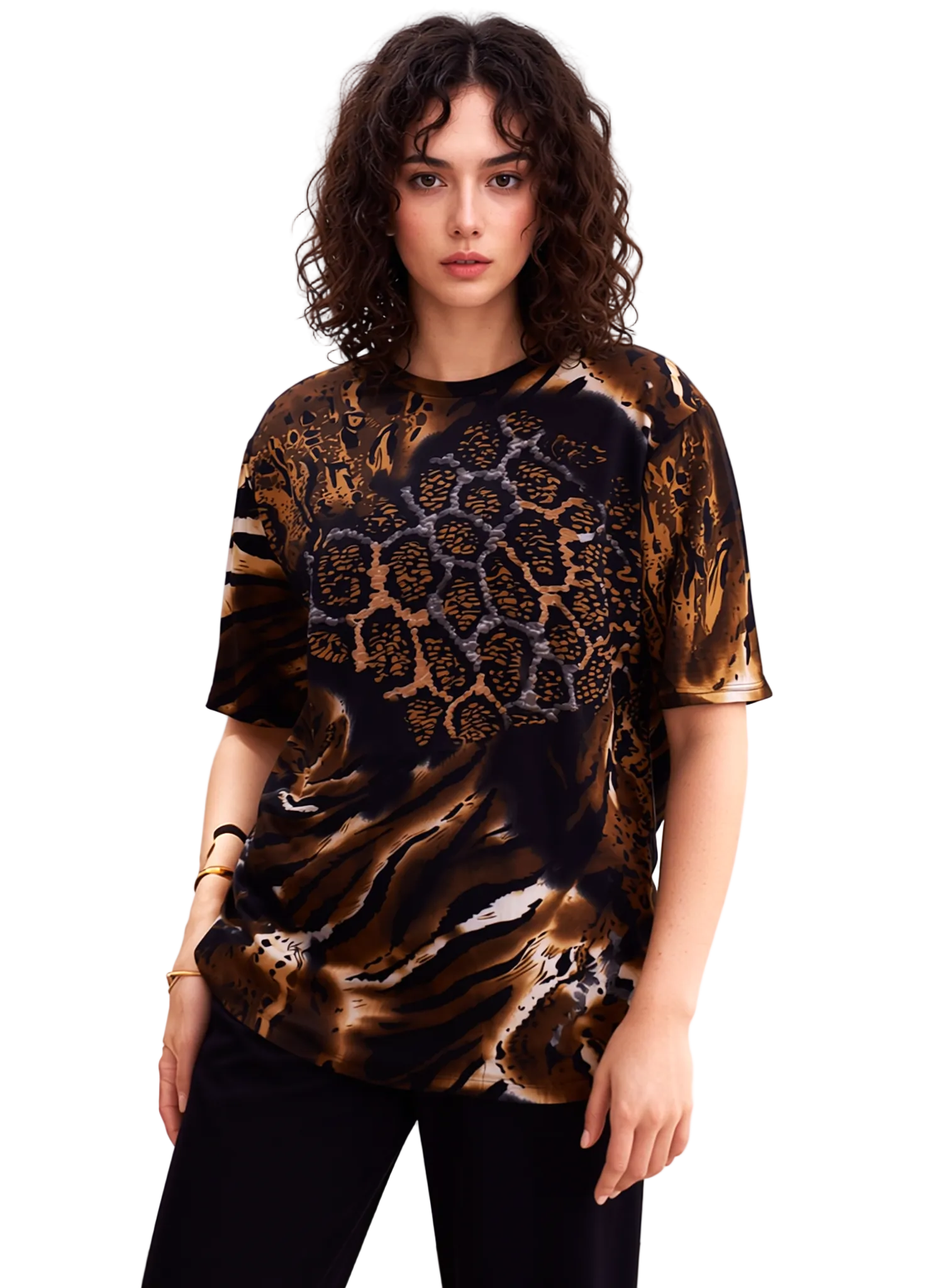 Brown Leopard Print Short Sleeves Top