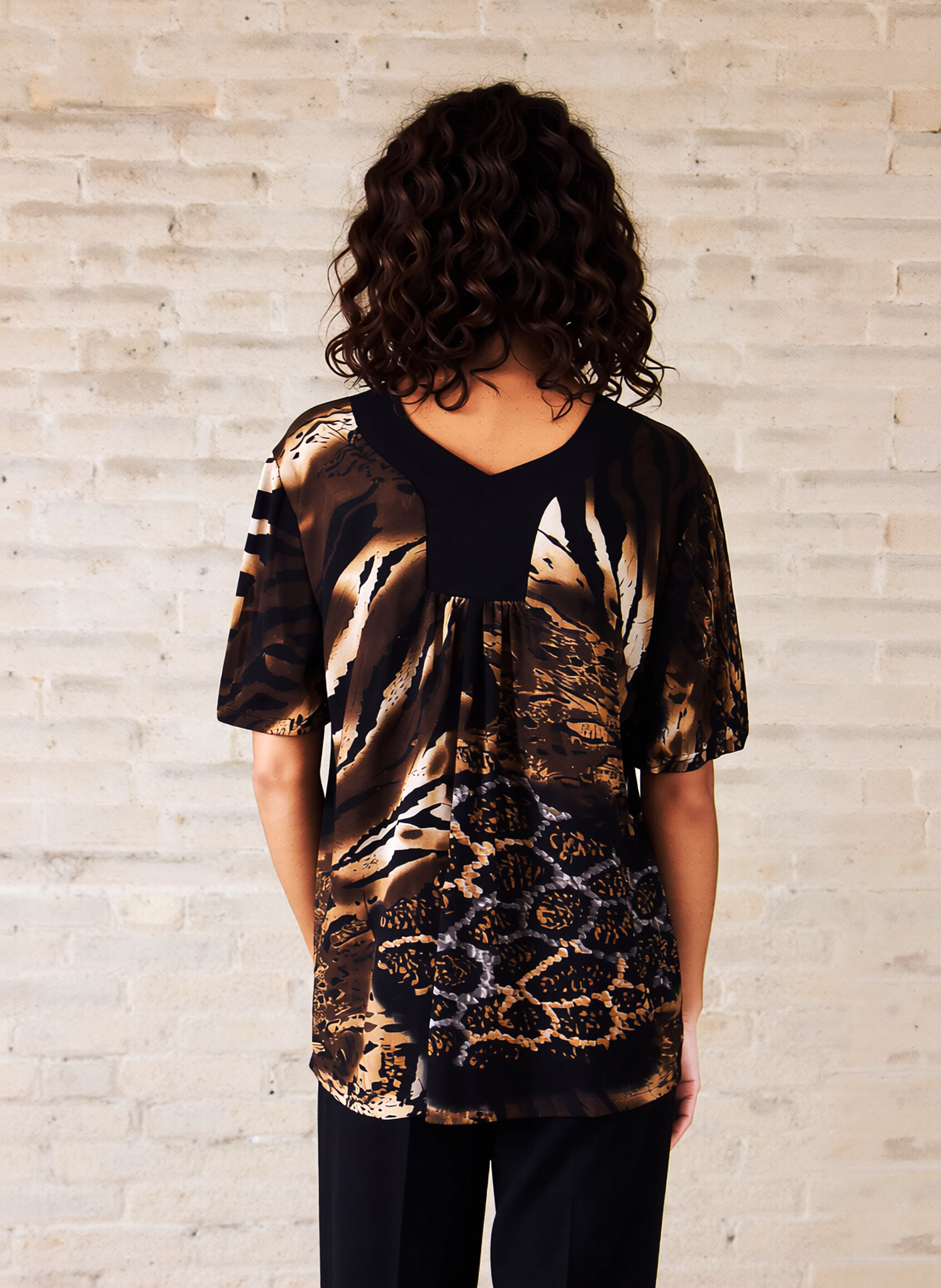 Brown Leopard Print Short Sleeves Top