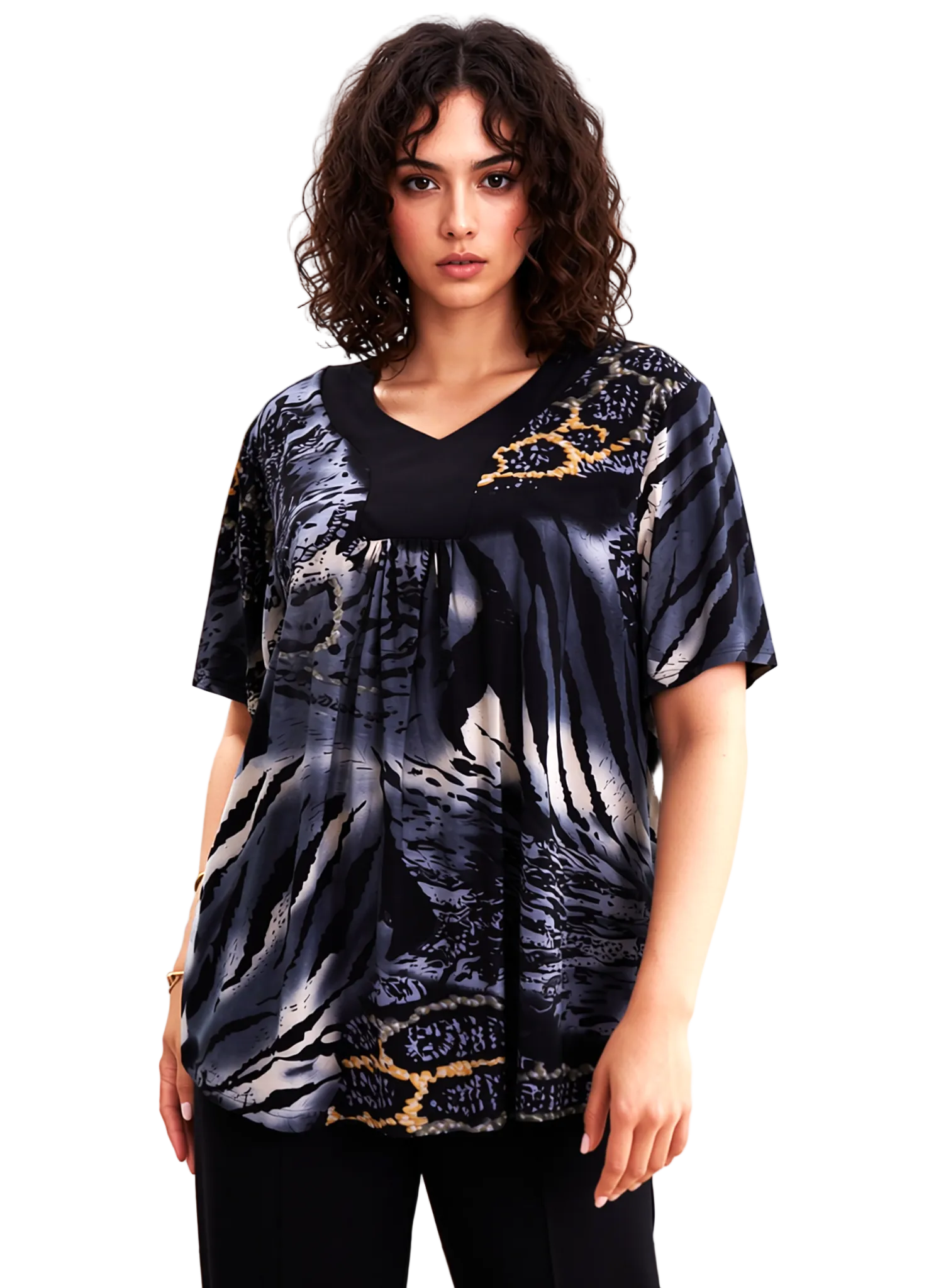 Grey Leopard Print Short Sleeves Top