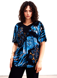 Blue Leopard Print Short Sleeves Top