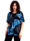 Blue Leopard Print Short Sleeves Top