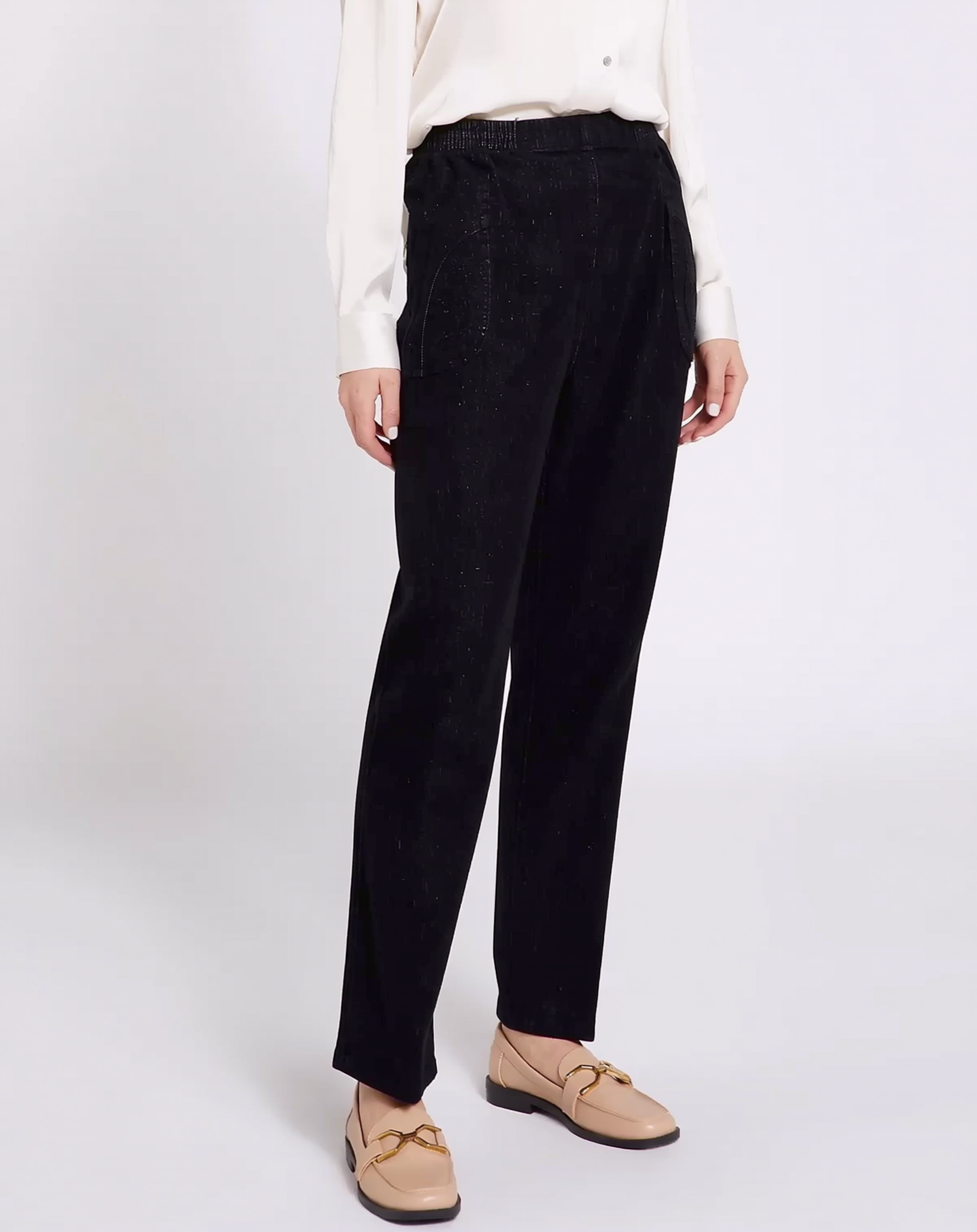 Black Denim Elastic Waist Pocket Jeans with Stretch