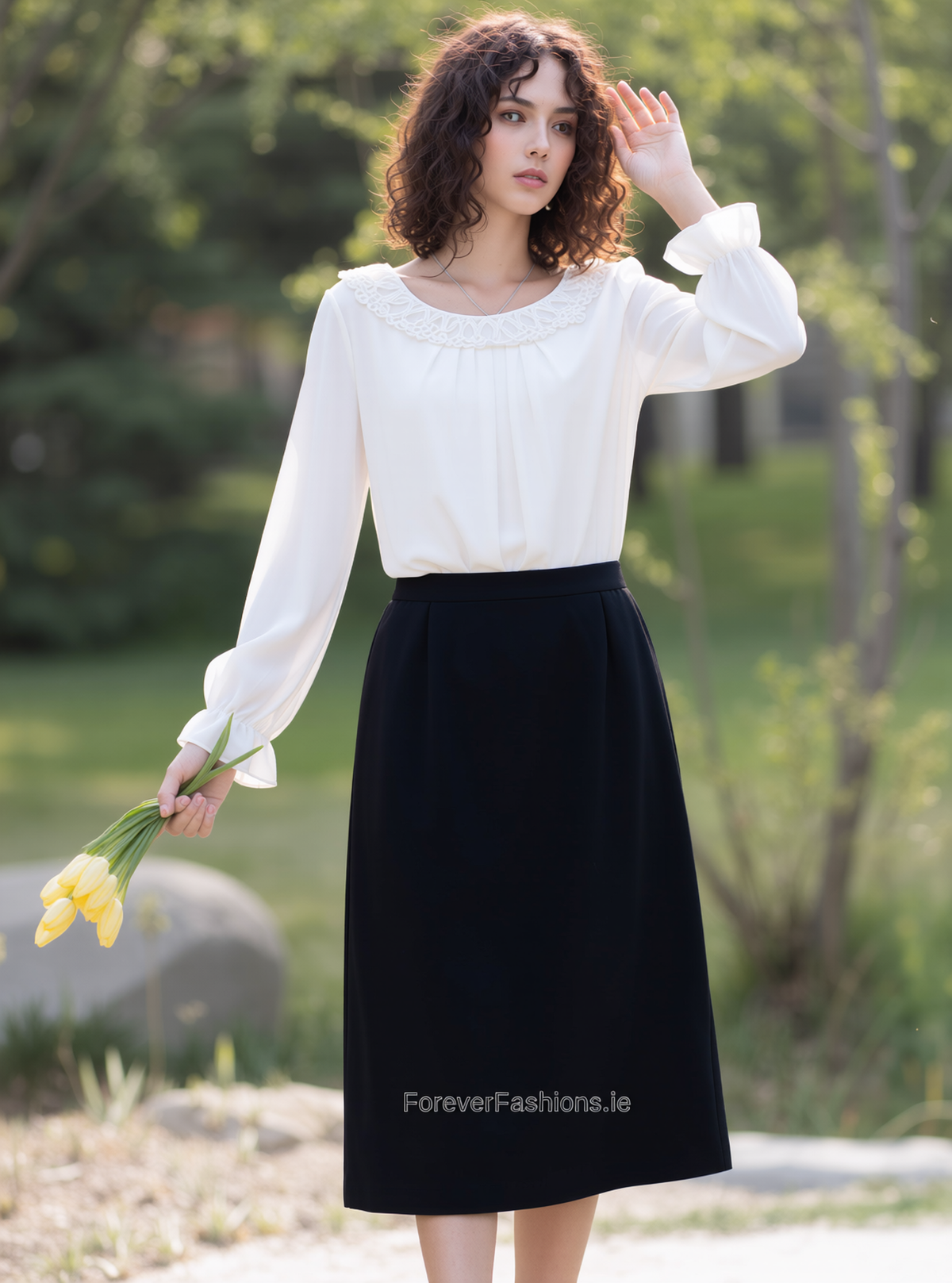 Black Elasticated Straight Skirt