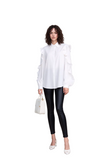 Women's Elegant White Ruffle Long Sleeve Blouse - Chic Button-Up Shirt Top