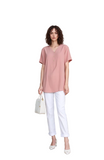 Dusty Rose Pink Women's Relaxed Fit Henley Top - Short Sleeve V-Neck Button Blouse