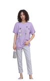 Women's Lavender Butterfly Dandelion Graphic T-Shirt - Soft Cotton Casual Crewneck Top