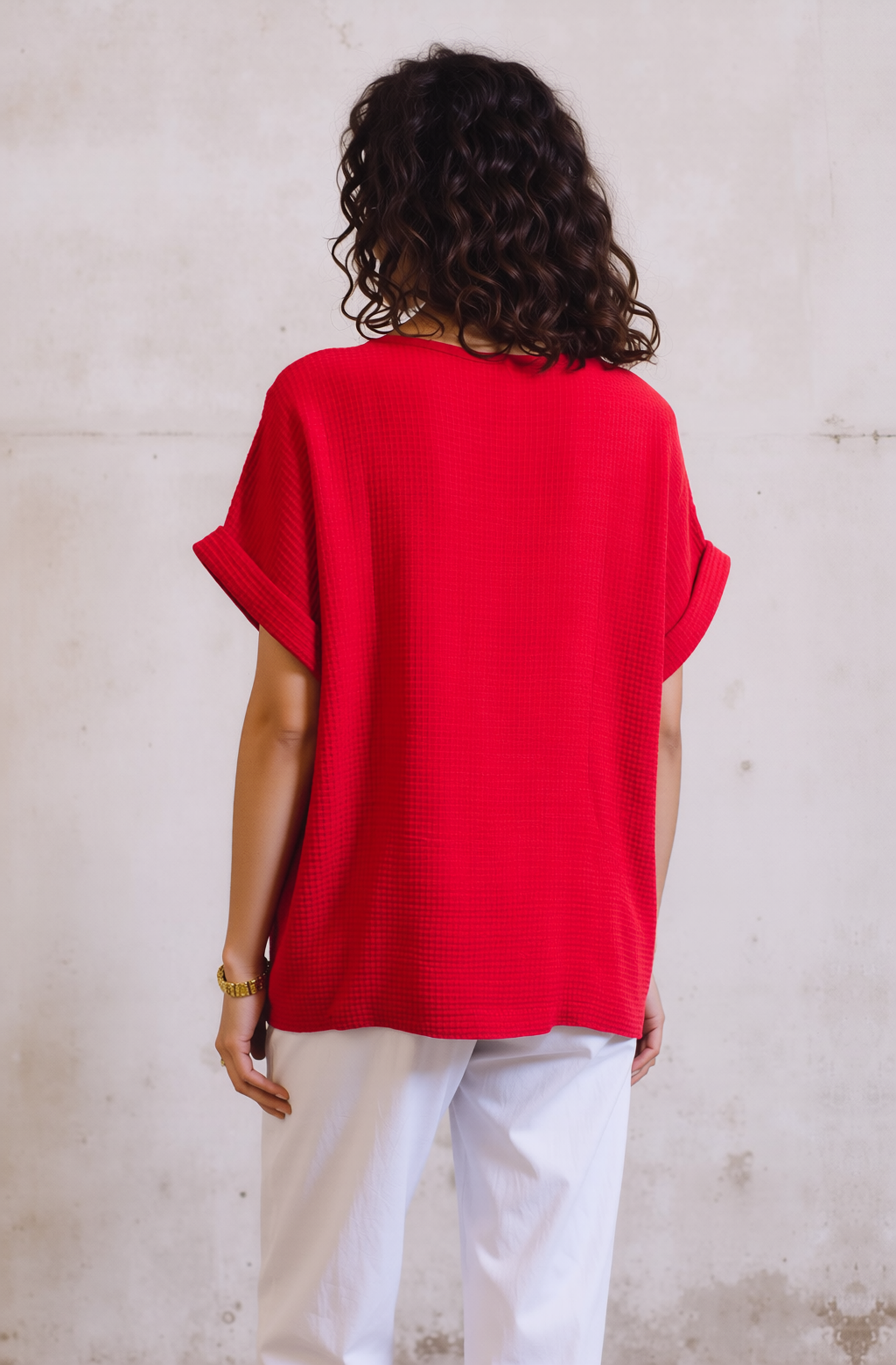 Vibrant Red Cotton Blouse for Women - Casual Short Sleeve Relaxed Fit Top - Breathable & Stylish