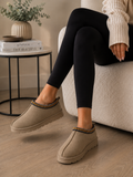 Taupe Snug Mule Slippers Cosy Faux Suede Slip-On Shoes