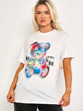 White Blessed Teddy Bear Graphic Printed T-Shirt